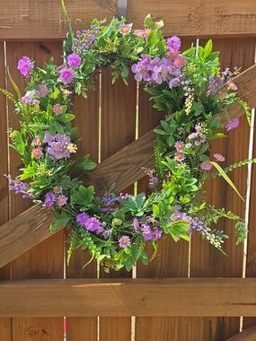 Vibrant Lavender Purple Lush Wildflower Floral Wreath Spring Summer Door Decor